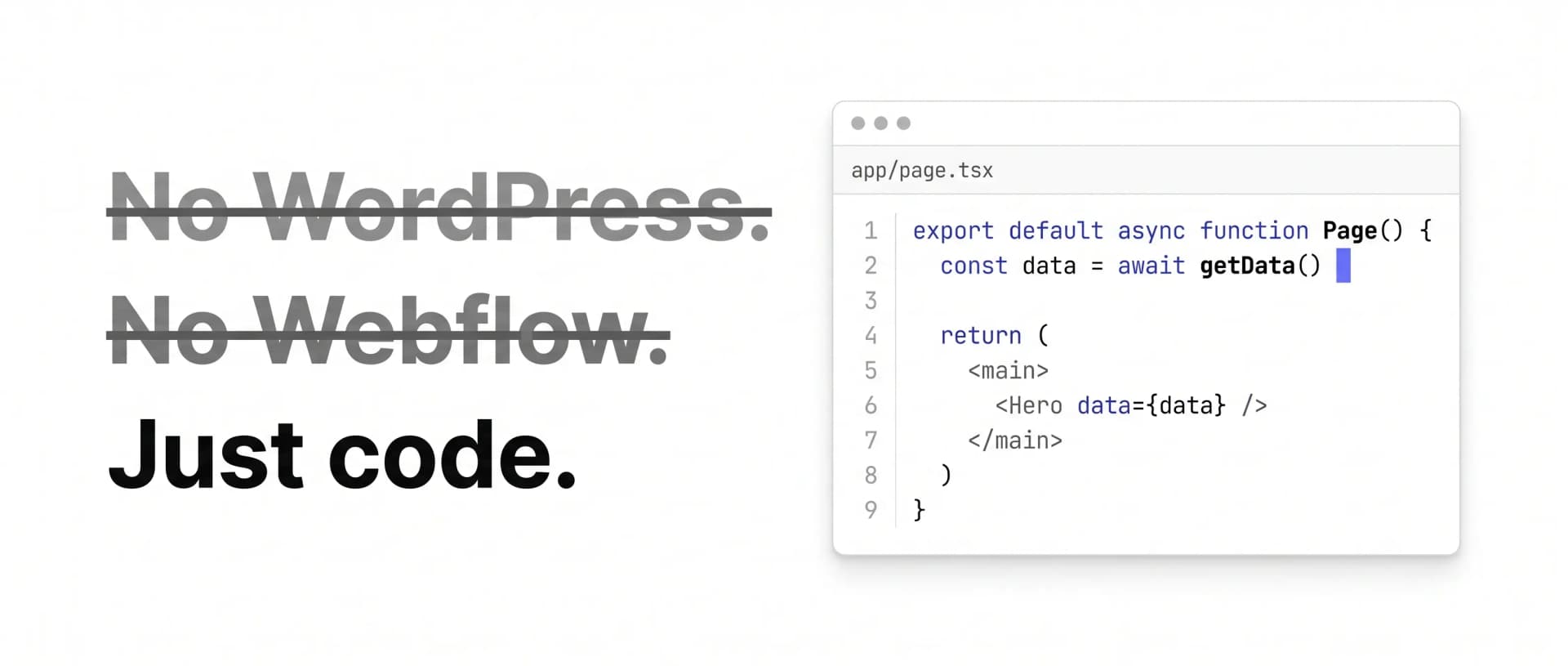 No WordPress. No Webflow. Just code. — proiecte Next.js scrise de mână